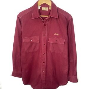 Vintage LL Bean Men’s Burgundy Chamois Cloth Button Down Flannel Shirt USA Large